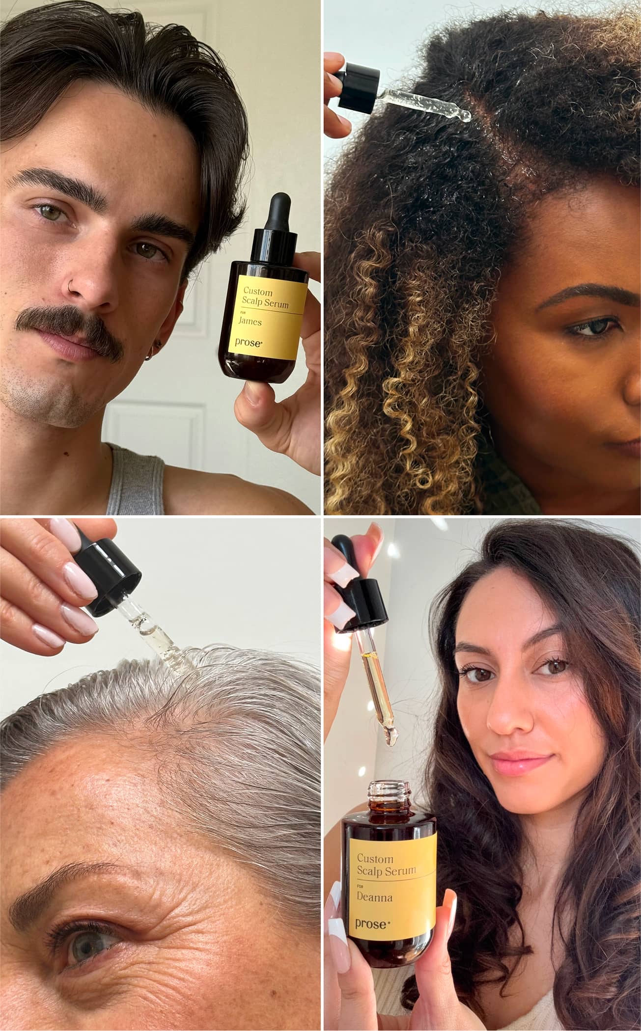 Models posing with Prose Custom Scalp Serum.