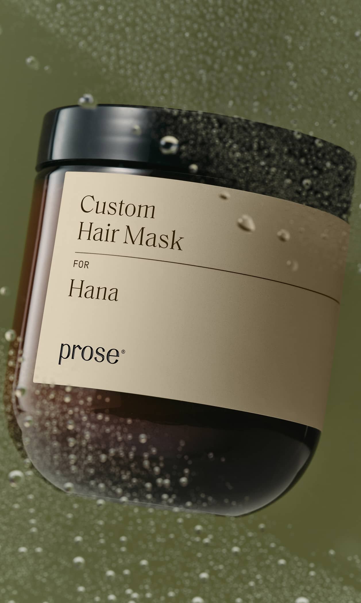 Woman with wet hair applying her Prose Custom Hair Mask, with text overlay promoting up to 3x stronger hair after one use.